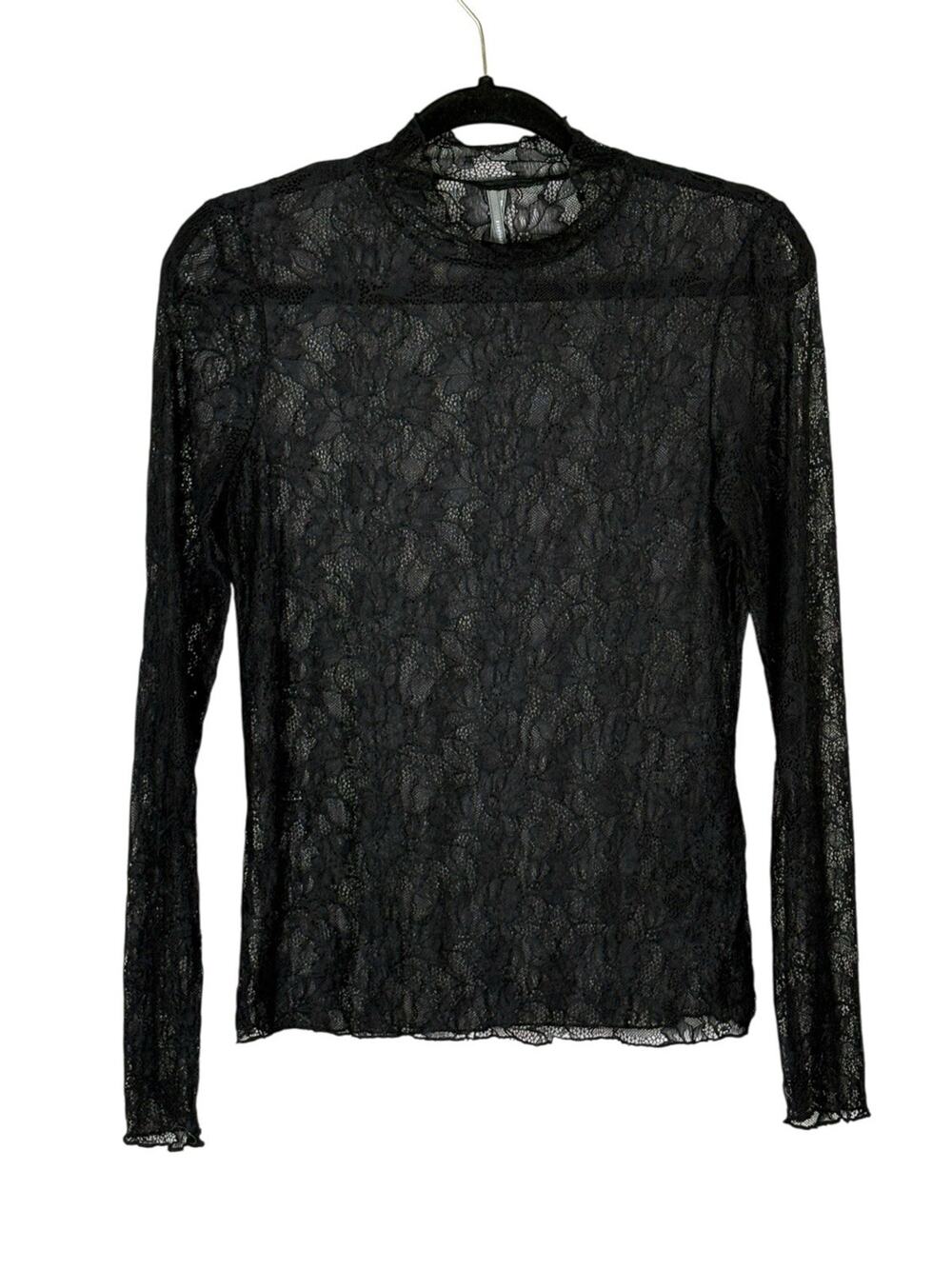 Anthropologie Lace Layering Top Mock Neck Stretch Black Whimsigoth Fairy Size S